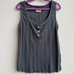 $5/$25 Pact 100% Organic Cotton Gray Ribbed Button Henley Ruffle Tank Size XS